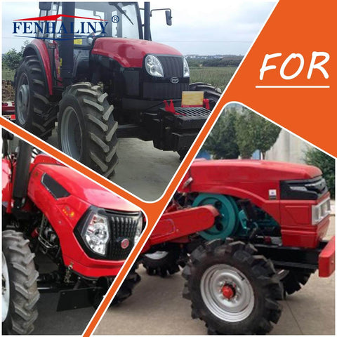Collage of red tractors in various views, showcasing front, side, and angle perspectives for farming use.