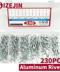 Aluminum Dome Head Blind Rivets Set Assorted Sizes M3.2 M4 M4.8 Pop Rivets Kit For DIY Projects And Heavy Duty Fixes Quick Tool Application Delivers No Fuss Vibration Resistant Holds. clear case with assorted aluminum blind rivets