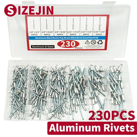 Aluminum Dome Head Blind Rivets Set Assorted Sizes M3.2 M4 M4.8 Pop Rivets Kit For DIY Projects And Heavy Duty Fixes Quick Tool Application Delivers No Fuss Vibration Resistant Holds. clear case with assorted aluminum blind rivets
