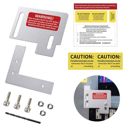 Generator Interlock Kit For Horizontal Main Panels Compatible With CH Series And TAN Breakers, warning labels, components