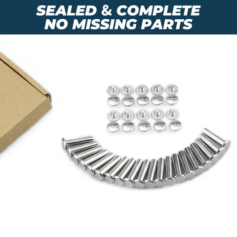 Top Shelf M3 X 12mm Chicago Binding Screws 40 Set Kit Made From Tough 304 Stainless Steel showing screws and nuts in packaging.