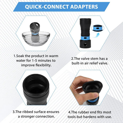 Quick-connect adapters for Workhorse 20 Foot Wet Dry Shop Vac Hose With 6 Adapters For Universal Dust Collection