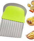 Front view of FANTEXY crinkle cutter with lime-green handle and stainless steel blades
