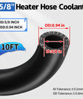 Five Eighth Inch Heater Hose, 10 Feet Long EPDM Double Spiral Radiator Coolant Line dimensions with ID and OD labels
