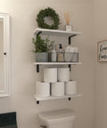 Premium White Floating Shelves Set Of 6 For Wall Decor And Home Storage, Super Legit Sturdy Shelf Brackets for bathroom organization.