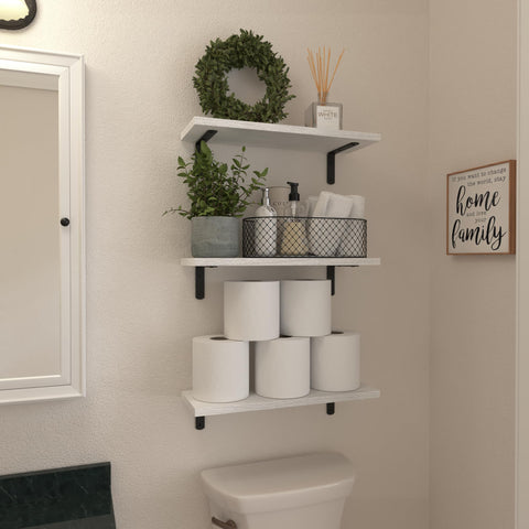 Premium White Floating Shelves Set Of 6 For Wall Decor And Home Storage, Super Legit Sturdy Shelf Brackets for bathroom organization.