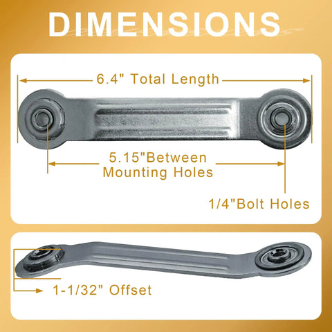 4 Pack Glider Bearing Arm Bracket Hardware For Rocker Replacement Parts 6.4 Inch Length 5.15 Inch Between Mounting Holes Bolt Hole Diameter One Quarter Inch Silver Galvanized Finish Durable Easy Install, dimensions view