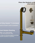 Diagram showing installation of Champagne Bronze Trip Lever Tub Trim Kit with Overflow Face Plate and Strainer No Putty Gasket.