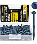 Box of Eight By Two And A Half Inch Pocket Hole Screws, 150 Pieces, Carbon Steel, Internal Square Drive, Blue Coated Finish
