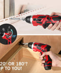Handy Rechargeable Cordless Electric Screwdriver Set With Six Plus One Torque Gears And Quarter Inch Self Lock Chuck in use