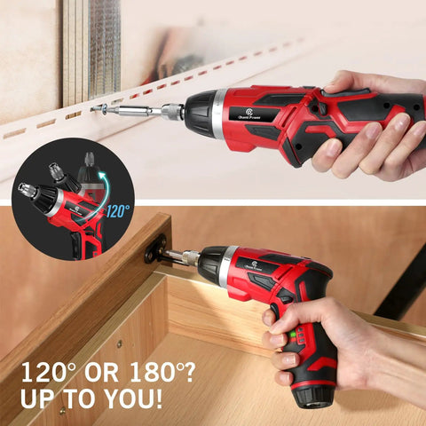 Handy Rechargeable Cordless Electric Screwdriver Set With Six Plus One Torque Gears And Quarter Inch Self Lock Chuck in use