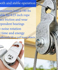 6 Pack Beefy Small Single Pulley Block Wheels With Bearings Open Close Load Up To 180 Lb Galvanized Aluminum Zinc Construction Heavy Duty Cable Pulley Set For Lifting And Rigging, shown with rope