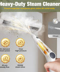 Heavy Duty Steam Crusher Blasts Through Gunk Stat With Five Bar Pressure And Industrial Stainless Boiler Ships Ready With A Twenty Piece Accessory Kit To Handle Every Mess Today, handheld steam cleaner showing high-pressure steam output.