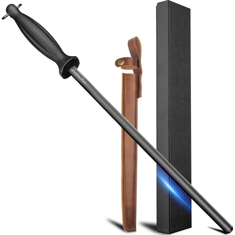 12 Inch Honing Steel Knife Sharpener Rod For Kitchen Knives And Scissors, hard as steel, with gift box, easy grip handle, and protective guard