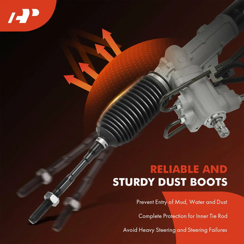 Close-up of Steering Rack And Pinion With EVO Electronic Variable Orifice For Nissan Maxima 2009-2014 with dust boots.