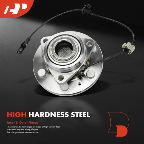Front Wheel Bearing Hub Assembly For 4WD Chevy Silverado 1500 Tahoe Suburban Avalanche GMC Sierra 1500 Yukon XL 1500 Cadillac Escalade ESV EXT With Six Lug And ABS showing high hardness steel construction.