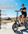Man riding electric scooter with seat for adults 1000 to 1400 watt peak motor delivers up to 25 MPH and a 30 to 45 mile range 14 inch