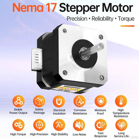 YEJMKJ Nema 17 stepper motor, black body with silver faceplate, 2-phase bipolar, 0.9° step, 1m cable