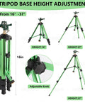 Green Zinc Alloy Water Bird Sprinkler with Heavy Duty Tripod Base, adjustable from 16 to 37 inches, shown in three heights.