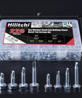 Zinc Plated Hex Washer Head Self Drilling Sheet Metal Screws Assortment Kit with eight popular sizes for DIY projects and auto metalwork.