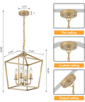 Built Tough Industrial Four Light Chandelier With Killer Gold Lantern Pendant And Rustic Metal Cage. Adjustable height for various ceiling types.