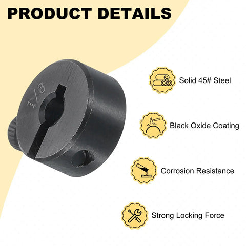 16 Piece Set Single Split Shaft Collar 1/8 Bore One Piece Clamping Collar 1/2 Outer Diameter 1/4 Inch Thick Black Oxide 45 Steel With Set Screw Lock Durable Construction, black 45# steel collar