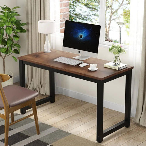 47 Inch Modern Rustic Computer Desk With Metal Legs And Adjustable Feet, Extra Wide 23.6 Inch Desktop For Computer Monitor Printer And Writing