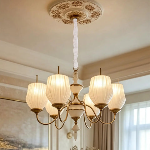 Premium White Fabric Chandelier Cord Covers That Tuck Away Messy Wiring Smoothly trim covering chandelier wiring in elegant setting.