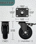 Rock Solid 4 Inch Premium Plate Caster Wheels Swivel With Brake Heavy Duty Rolling Cart Casters Featuring Solid Rubber Tires size dimensions illustration.