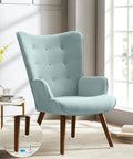 Light blue chair with wooden legs using 24 Pack Adjustable Furniture Levelers M6x15mm For Tables Chairs Cabinets White Screw On Glide Feet.