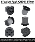 Six Pack CH701 Vacuum Filter Replacement For Cyclone PET Handheld Vacuums Easy Fit And Strong Suction Works With CH700 CH701 CH701C CH700WM, 6-pack filters