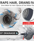 Easy Peasy Shower Drain Hair Catcher And Bathtub Drain Cover Featuring A Clever Chain Mesh Screen For Quick Flip Clean showing 3mm mesh design and hair capture.