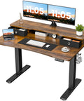 Realbear 48 By 24 Inch Electric Standing Desk With Two Convenient Drawers And A Dual Monitor Shelf featuring a smooth finish and cable management.