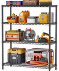 Beefy Heavy Duty Wire Shelving Unit With Four Adjustable Shelves Metal Storage Rack 350 Lb Per Shelf And 1400 Lb Total Capacity Easy No Tools Setup 18 Inch Deep 46 Inch Wide 59 Inch High black wire rack with garage tools and containers