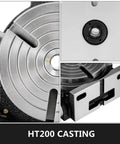 Close-up of 8 Inch Horizontal and Vertical Rotary Table for Milling Machines with 3 Slots MT 3 Compatible showing HT200 cast iron.