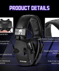Electronic Shooting Earmuffs With Ambient Sound Amplifier For Shooters, black headphones, volume control, 2-pack, includes patches