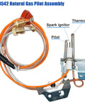 9003542 Natural Gas Pilot Assembly with copper tubing, orange wiring, thermocouple and spark ignitor for water heater