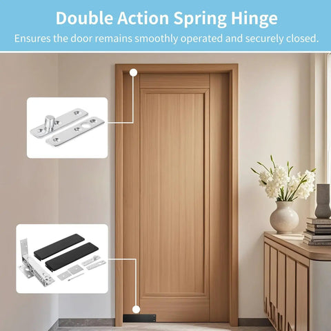 Self-Closing Double Action Wood Door Hinge In Stainless Steel With Adjustable Spring Torque Built To Last For 1.25 To 1.75 Inch Doors