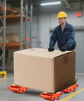 Heavy Duty Machinery Mover Dolly With Four Spinning Wheels And Non Slip Tray for moving large cardboard box in warehouse.