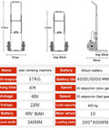 Image showing specifications of Heavy Duty Electric Hand Truck Stair Climber With Telescopic Handle And Removable 48v Big Battery.