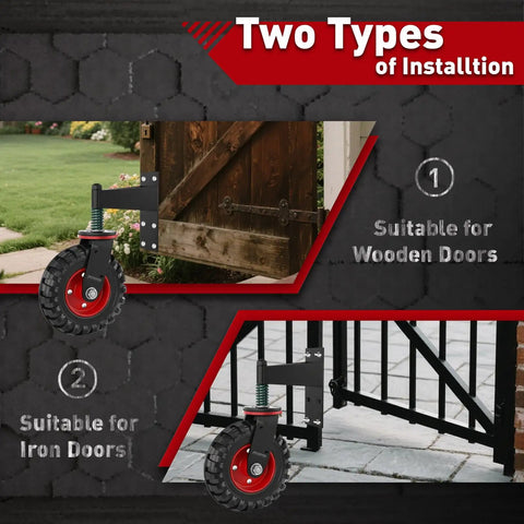Heavy Duty 6 Inch Gate Wheels For Wooden Gates, Spring Loaded With 550 Lb Capacity, 360 Degree Swivel Caster in use