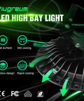 Close-up of Viugreum LED High Bay Light showcasing hollow design and cooling features, not labeled as 300W UFO LED High Bay Light For Warehouse And Workshop Lighting, 30,000 Lumens, 6500K Daylight White, IP65 Waterproof Bay Fixture For Garage Barn Wet Location, Durable LED Light 5-Pack