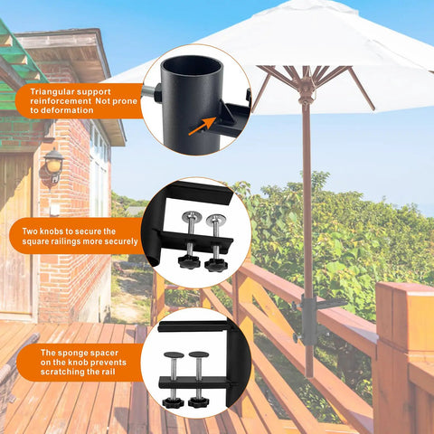 Heavy Duty Patio Umbrella Clamp Mount For Deck Railings And Outdoor Furniture Adjustable 0.6 To 1.5 Inch Pole Clamp on deck.
