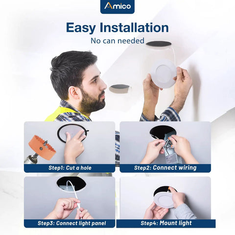 Easy installation of 6 Inch LED Recessed Downlight With Junction Box, 5CCT 2700K-5000K, 6/9/12W Dimmable Selectable