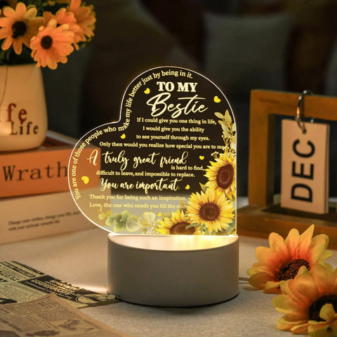 Heart-shaped Acrylic Night Light Gift For Friends For Her Birthday Party Bestie BFF Sister Flower Lamp With Warm Colors LED Base