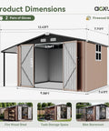 8x12 Ft Outdoor Metal Shed Built Tough For Everyday Yard Gear With Open Firewood Bay And Lockable Doors, product dimensions