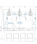 Diagram with spacing for Coastal One Light Mini Pendant in Oil Rubbed Bronze With Clear Fresnel Glass Lens in kitchen