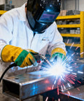 Welder practicing with 48 Piece Welding Practice Kit With Magnets For Beginners For MIG TIG ARC Gas And Brazing Training in workshop