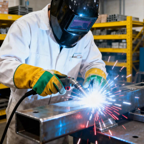 Welder practicing with 48 Piece Welding Practice Kit With Magnets For Beginners For MIG TIG ARC Gas And Brazing Training in workshop