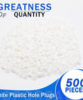 Image of 500 Pcs 5 Mm Plastic Hole Plugs White 3/16 Inch Round Shelf Hole Covers for cabinets, cupboards, and furniture.